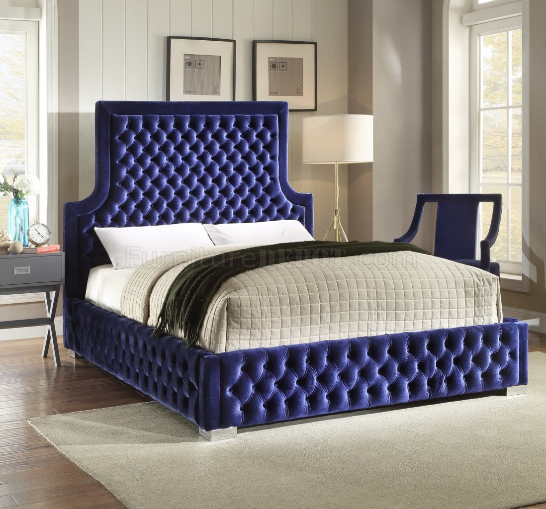 Sedona Upholstered Bed in Navy Velvet Fabric w/Options