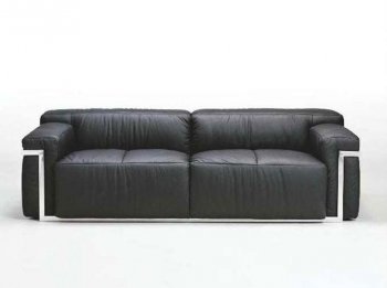 Black Leather Modern 3Pc Living Room w/Chromed Steel Frame [VGS-F58]