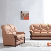 Beige Leather Living Room Set with Pull-Out Bed