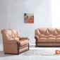 Beige Leather Living Room Set with Pull-Out Bed