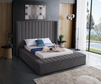 Kiki Upholstered Bed in Grey Velvet Fabric by Meridian [MRB-Kiki Grey]