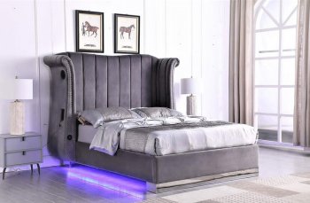 LCL-B03 Upholstered Bed in Gray Velvet [BDB-LCL-B03 Gray]