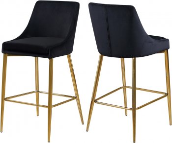 Karina Counter Stool 789 Set of 2 Black Velvet Fabric - Meridian [MRDC-789 Karina Black]