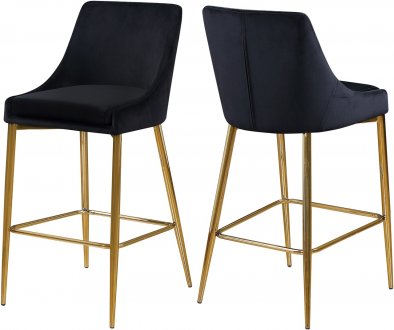 Karina Counter Stool 789 Set of 2 Black Velvet Fabric - Meridian