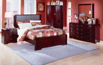 Warm Cherry Finish 5Pc Modern Bedroom Set w/Leather Headboard [HEBS-897]