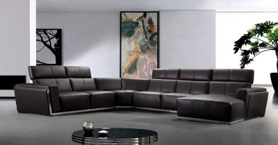 Tempo Sectional Sofa 0730 in Dark Brown Leather by VIG