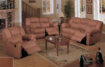 Light Brown Oak Microfiber Plush Motion Recliner Sofa [PXS-F7749]