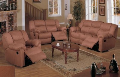 Light Brown Oak Microfiber Plush Motion Recliner Sofa