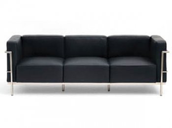 Black Top Grain Italian Leather Modern Sofa w/Steel Tube Frame [NVS-Madrid-Black-HGGA124]