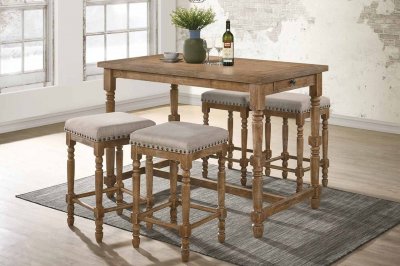 Farsiris Counter Ht Table 5Pc Set 77175 in Weathered Oak by Acme