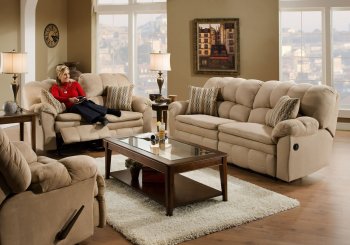 Hazelnut Microfiber Reclining Sofa & Loveseat w/Pillow Arms [AFS-8500-Hazelnut]