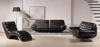 Black Top Grain Italian Leather Contemporary 3PC Living Room Set [VGS-3979]