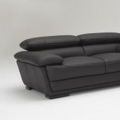 Black Full Top Grain Leather Modern 3PC Sofa Set w/Wood Legs