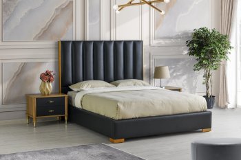 Eden Upholstered Bed B201 in Black Vinyl [SFMAB-B201 Eden Black]