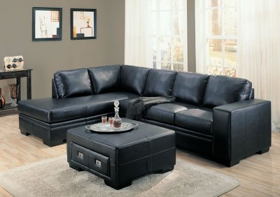 Black or Cream Full Bonded Leather Contemporary Sectional Sofa