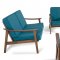 Ridge Loveseat & 2 Chairs Set Blue Linen Fabric & Walnut by VIG