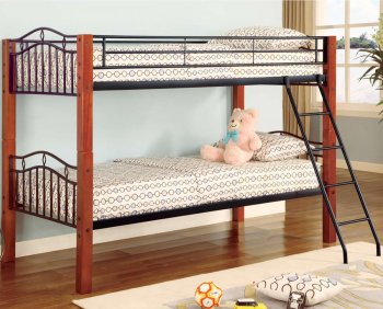 Black Metal & Warm Medium Wood Modern Twin Over Twin Bunk Bed [CRKB-2248]