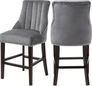 Oxford Counter Stool 722 Set of 2 Grey Velvet Fabric - Meridian [MRDC-722 Oxford Grey]