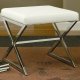 White Vinyl Seat & Silver Tone Metal Base Modern Ottoman