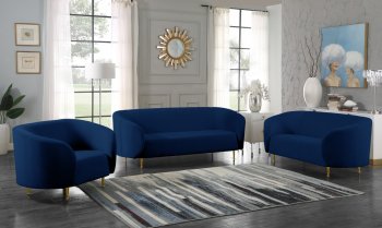 Lavilla Sofa 611 in Navy Velvet Fabric by Meridian w/Options [MRS-611 Navy Lavilla]