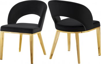 Roberto Dining Chair 765 Set of 2 Black Velvet Fabric - Meridian [MRDC-765 Roberto Black]