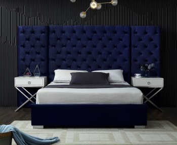 Grande Upholstered Bed in Navy Velvet Fabric by Meridian [MRB-Grande Navy]