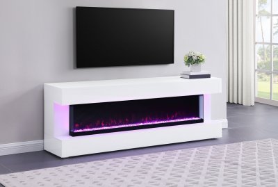 Vallerie TV Stand 710023 in White by Coaster w/Visual Flame Box