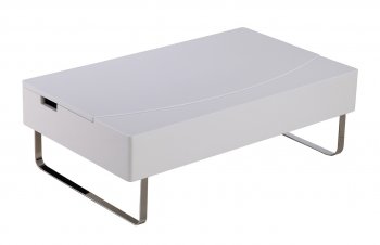 Bay Coffee Table in High Gloss White w/Storage by Whiteline [WLCT-Bay]