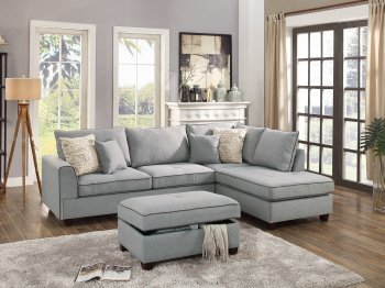 F6543 Sectional Sofa in Light Grey Fabric by Boss w/Ottoman [PXSS-F6543 Light Grey]