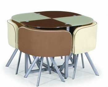 Beige & Brown Two-Tone 5Pc Modern Dining Set w/Glass Top [AEDS-118DT-118CH-Beige-Brown]