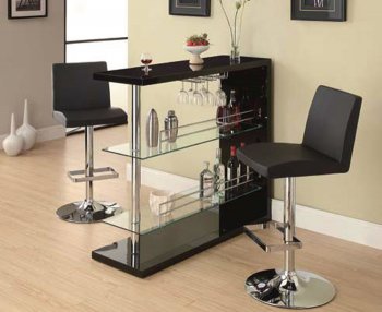 Black Bar Table w/Clear Glass Shelves [CRBF-100165]