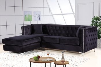 Jesse Sectional Sofa 668 in Black Velvet Fabric by Meridian [MRSS-668 Jesse Black]