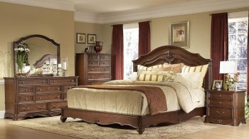 Rich Brown Cherry Elegant Panel Bed w/Optional Case Pieces [HEBS-558-Stanfordson]