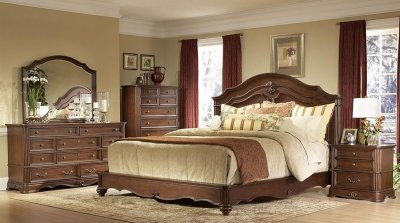 Rich Brown Cherry Elegant Panel Bed w/Optional Case Pieces