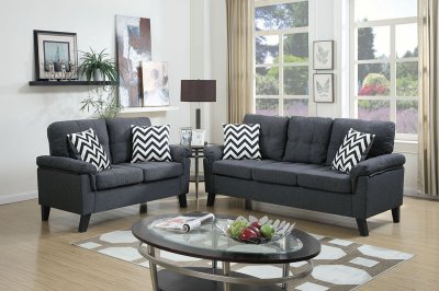 F6905 Sofa & Loveseat Set in Blue Grey Fabric by Poundex