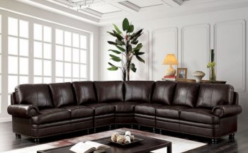 Edith Sectional Sofa CM6579 - Dark Brown Top Grain Leather Match [FASS-CM6579-Edith]