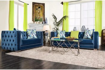 Salvatore Sofa SM2280 in Lapis Blue Velvet Fabric w/Options [FAS-SM2280-Salvatore]