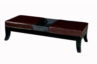 Brown Color Leather Ottoman-Bench With Two Seats