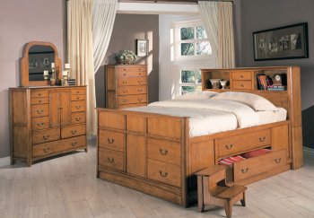 Oak Finish Stylish Bedroom with Multi Drawer Chest Bed [CRBS-156-200391]