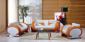 White & Orange Two-Tone Leather Modern 3PC Living Room Set [VGS-EV-7391-White-Orange]