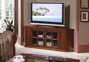 Rich Cherry Finish Traditional Corner TV Stand w/Oak Top [HLTV-H867]