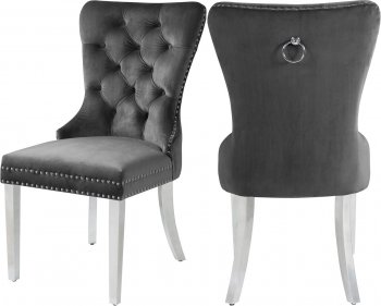 Carmen Dining Chair 743 Set of 2 Grey Velvet Fabric by Meridian [MRDC-743 Carmen Grey]