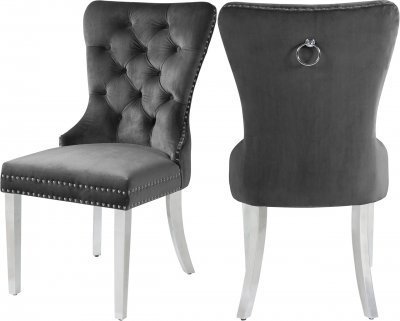 Carmen Dining Chair 743 Set of 2 Grey Velvet Fabric by Meridian