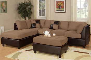 Saddle Microfiber Modern Sectional Sofa w/Ottoman [PXSS-F7616]