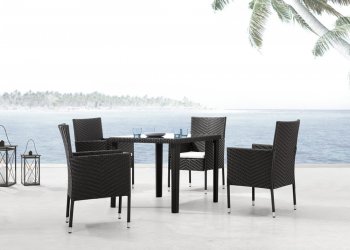 Dark Espresso 5pc Modern Outdoor Dinette Set w/Glass Top Table [ZOUT-Cavendish-701355-Catalan]