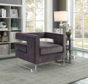 Carson 502 Accent Chair in Grey Velvet Fabric w/Acrylic Legs [MRCC-502Grey Carson]