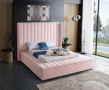 Kiki Upholstered Bed in Pink Velvet Fabric by Meridian [MRB-Kiki Pink]