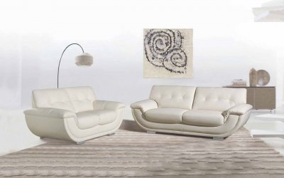 Carson Sofa, Loveseat & Chair in White Leather Match