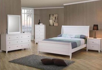 White Finish Kid's Classic 4Pc Bedroom Set w/Curved Sleigh Bed [CRBS-400231-4pc]