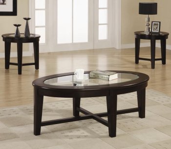 Dark Cappuccino Finish Modern 3Pc Coffee Table Set w/Glass Tops [CRCT-701511]